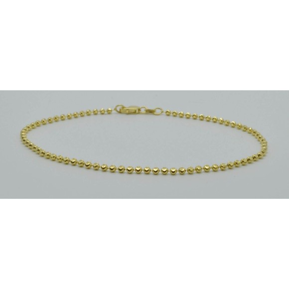 Real 10K Yellow Gold Moon Cut Bead Ball Chain Bracelet2mm 6- 7 1/ 4 2.9gr
